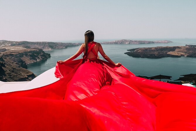 Exclusive Santorini Flying Dress Photoshoot with Pickup - Choosing Your Dress: XS to 4XL and Colors Built for Santorini Light