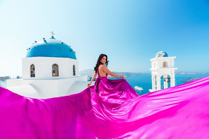 Exclusive Santorini Flying Dress Photoshoot with Pickup - The Flying Dress Assistant and the Wind Reality Check