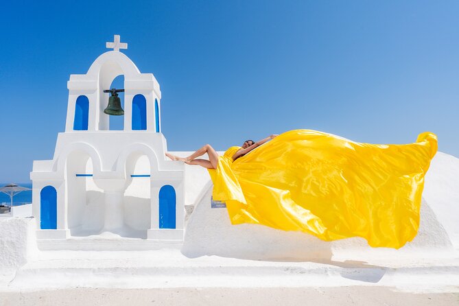 Flying Dress Experience -Private Santorini Photoshoot - Dress choice: picking from 15 handmade flying colors
