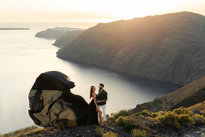 Flying Dress © Photoshoot in Santorini: Happy Birthday Package - Locations and backdrops: whitewashed charm and black-sand drama