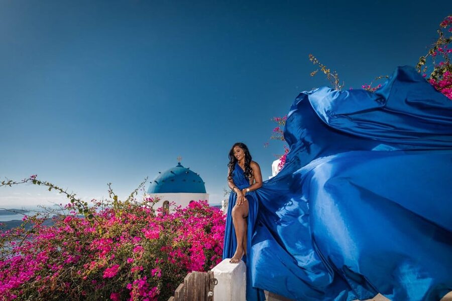 Flying dress Photoshoot in Santorini with Hotel Pickup - The Imerovigli photo session: classic Santorini, guided poses, and local expertise