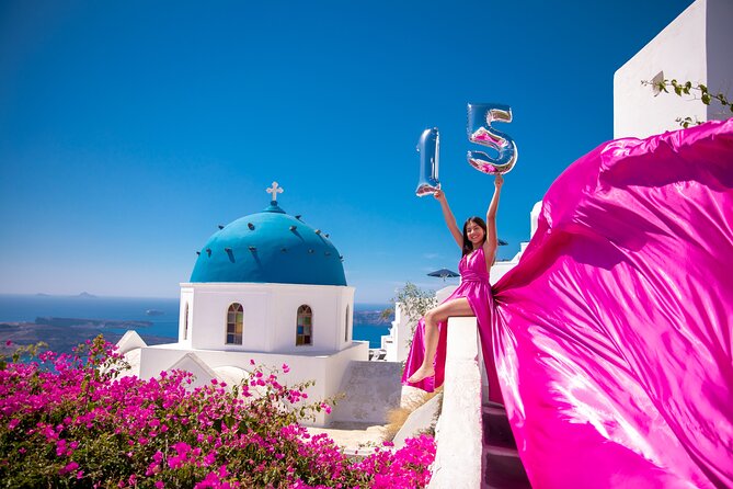 Flying Dress Photoshooting Santorini - The Oia “cliffs and churches” backdrop, and why placement matters