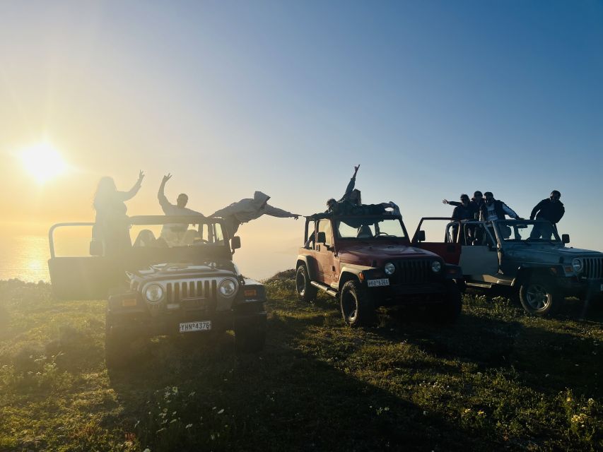 From Fira: Santorini Wrangler Jeep Convoy Tour & Villages - Pyrgos viewpoints and the first dirt-road run toward Megalochori
