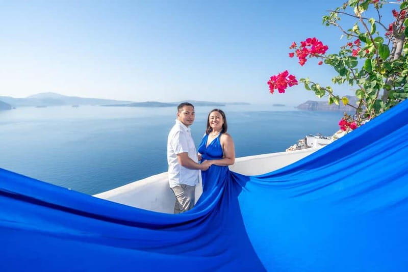 Oia: Santorini Photoshoot with Flying Dress Rental Option - Blue Domes: Ending the Shoot Where the Background Is Instantly Recognizable