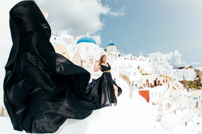 Photoshoot in Flying Dresses in Santorini - Getting Great Photos Without Being a Model