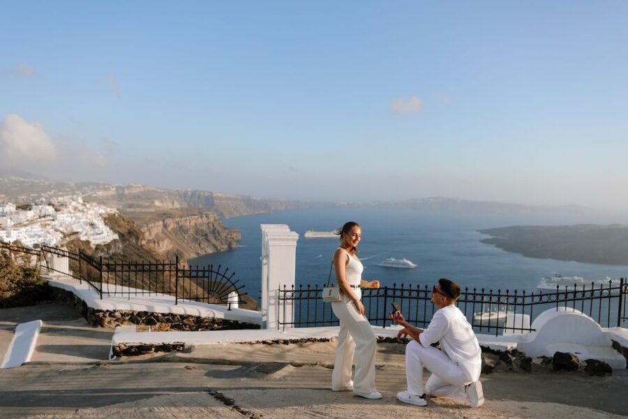 Proposal Photographer in Santorini - How the photographer approach keeps you from feeling awkward