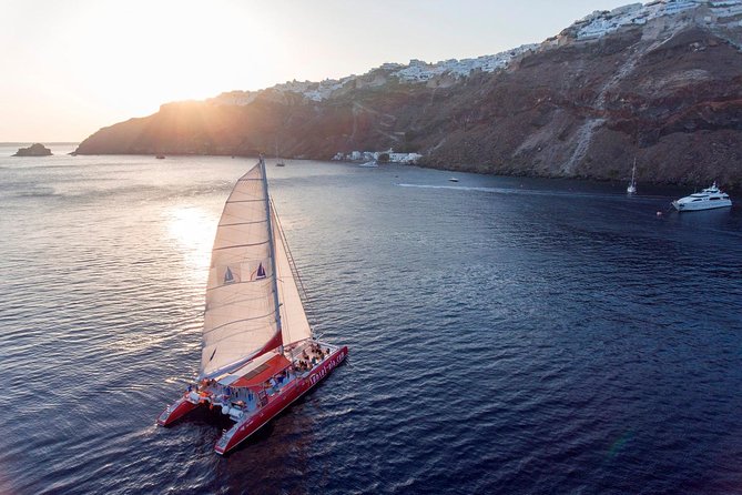 Sailing Catamaran Cruise in Santorini with BBQ, Drinks and Transfer - White Beach and the BBQ lunch: the longest stop for a reason
