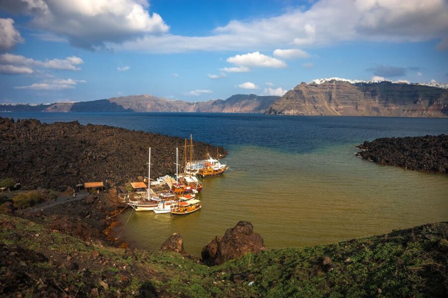 Santorini Caldera: Sunset Cruise with Dinner - Nea Kameni: crater-area views with a bumpy trail