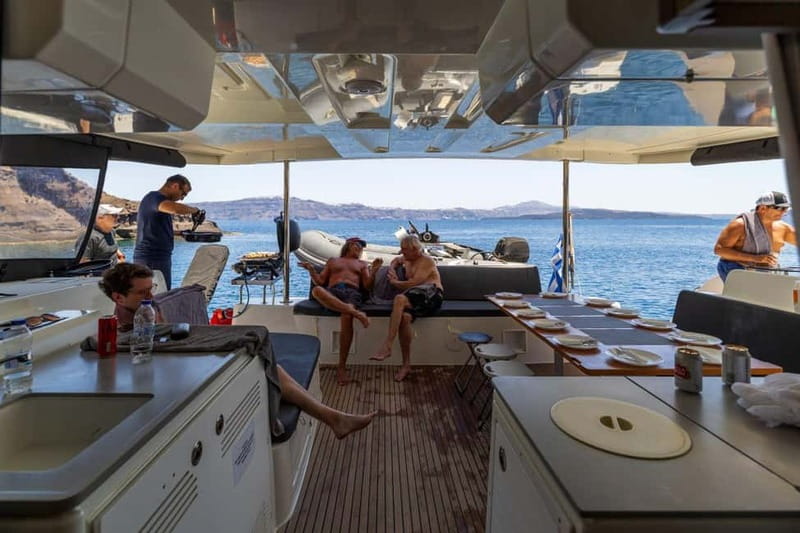 Santorini: Catamaran Cruise with Fresh Meal & Open Bar - Hot Springs, Sulphuric Coves, and Safety That Feels Real