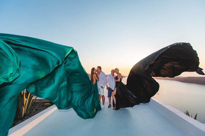 Santorini flying dress photo - Your Photo Plan: Oia Corners, Blue Domes, and Pose Direction