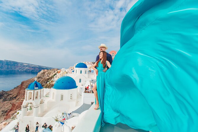 Santorini flying dress photo - Photo Delivery: Color Correction, Retouching, and Timing