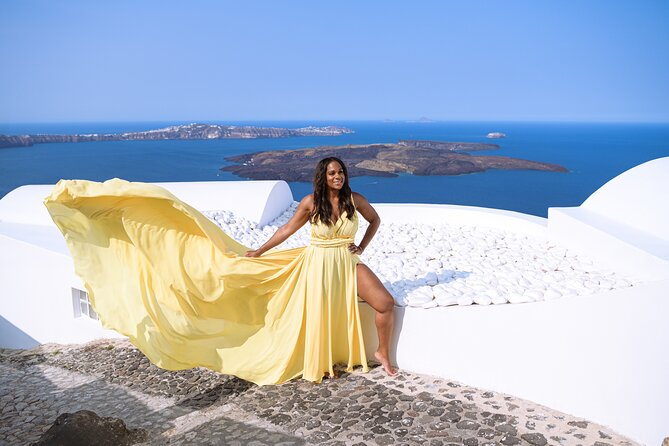 Santorini Flying Dress Photo Session Experience - The Walk and Photo Stops: Caldera Views in Motion
