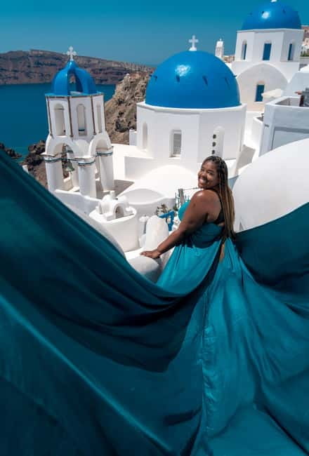 Santorini: Flying Dress Photoshoot Private Entry to Blue Dom - Key things to know before you book