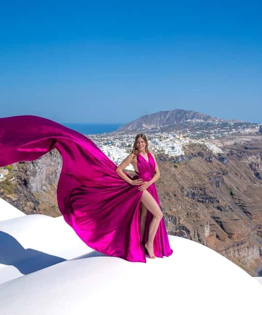 Santorini: Flying Dress Photoshoot with Edited Photos - Pick your 10 dress colors and get camera-ready fast