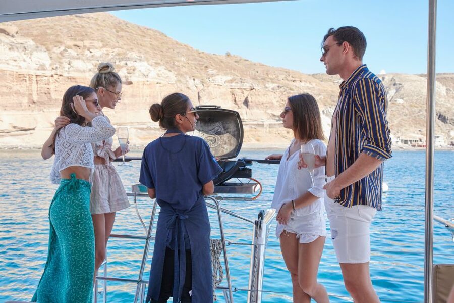 Santorini Gold Catamaran Cruise with Snorkel, BBQ & Open Bar - Snorkeling and safety, without the fuss