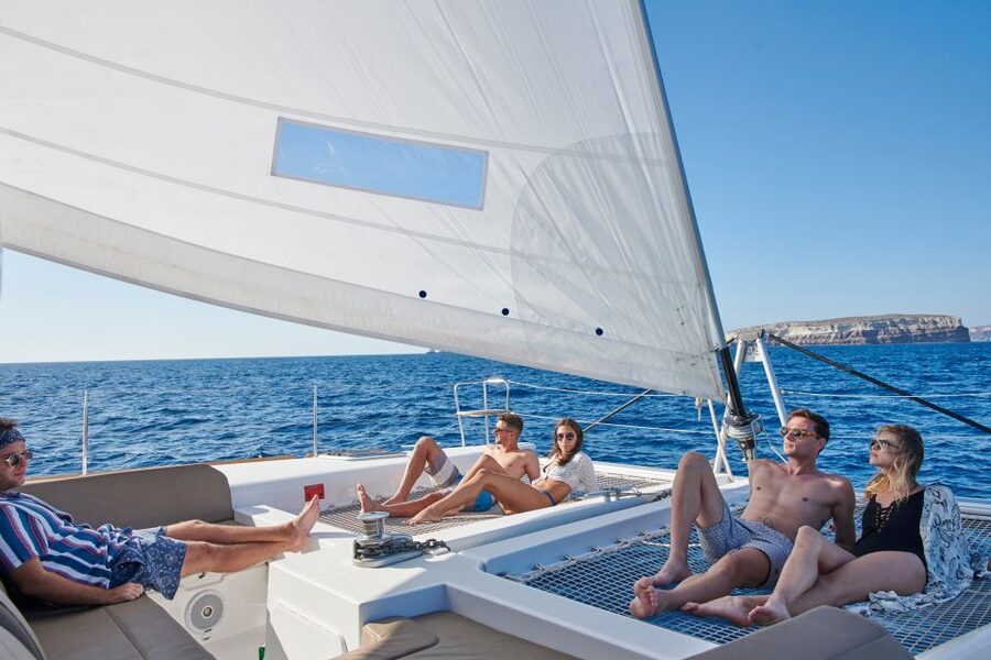 Santorini Gold Catamaran Cruise with Snorkel, BBQ & Open Bar - Volcano hot springs: the warm water soak, plus a little sulfur reality check