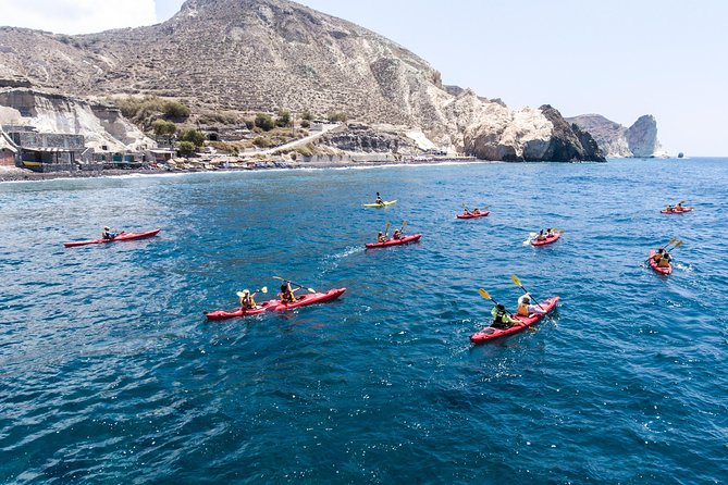 Santorini Guided Sea Kayaking with Light Lunch and Pick-up Option - The 4.5 hour flow, what happens when