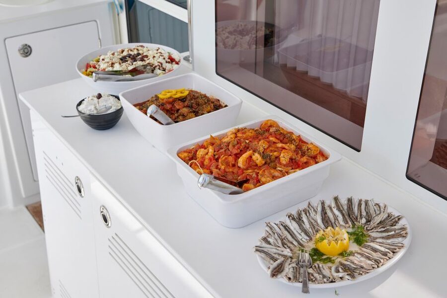 Santorini: Platinum Catamaran Cruise w/ BBQ Meal & Open Bar - A Platinum Catamaran Day in Santorini’s Caldera