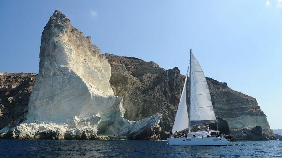 Santorini: Private Catamaran Tour with BBQ Meal and Drinks - Red and White Beaches photo stop: classic Santorini, short and sweet
