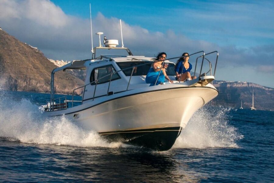 Santorini Private Cruise boat fishing tour - BBQ, Snorkeling - How a 5-hour private cruise actually runs on the water