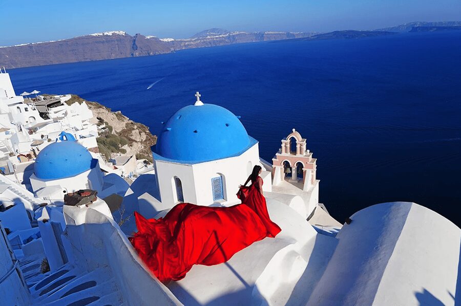 Santorini: Private Flying Dress Photoshoot with Pickup - Stop 3 in Imerovigli for a slightly different Santorini mood