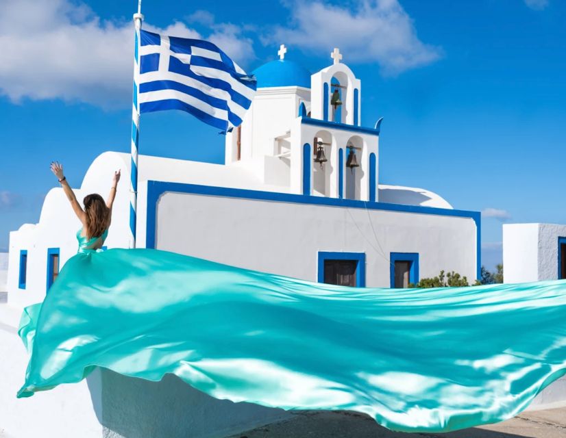 Santorini: Private Flying Dress Photoshoot with Pickup - How the dress flies, and how the team protects your makeup and confidence