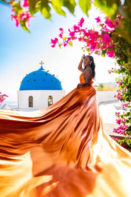 Santorini: Proffessional Flying Dress Photoshoot - The Imerovigli Views That Make a Flying Dress Work