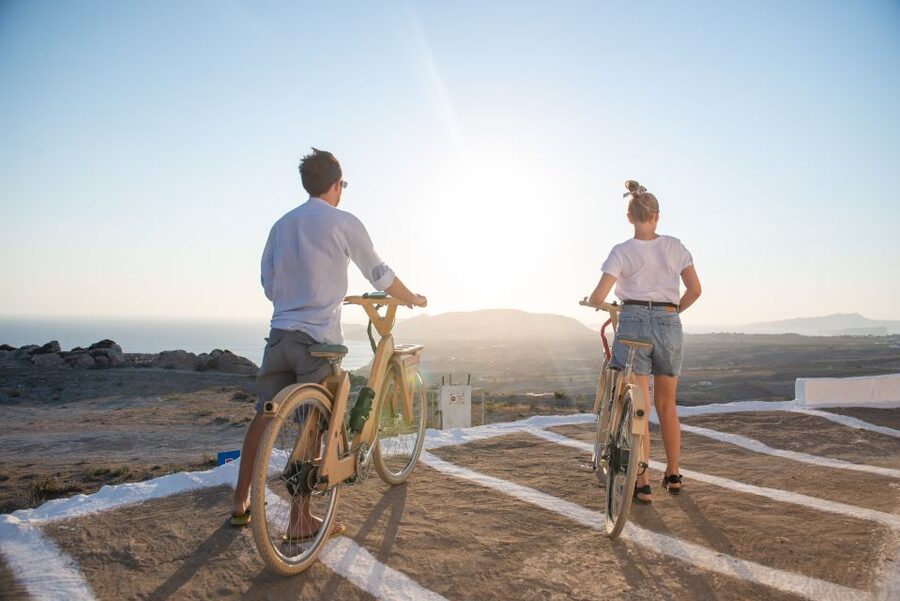 Santorini's Handcrafted Wooden E-Bike Rental - The plan: Perissa, Perivolos Beach, and the black-sand stretch