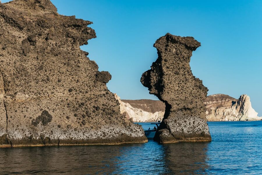 Santorini: Sailing Catamaran Cruise with BBQ and Drinks - Palea Kameni hot springs: the sulfur-water moment
