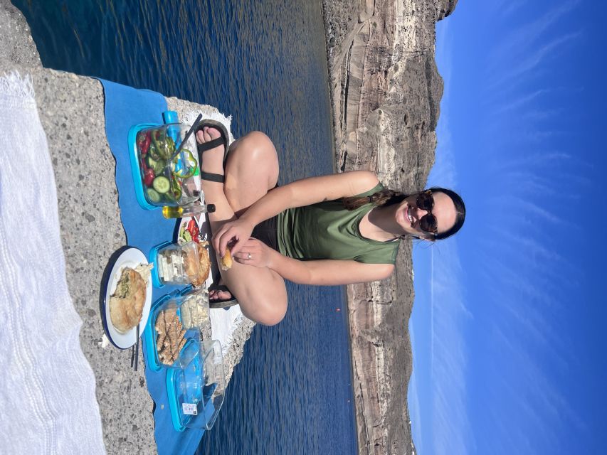 Santorini: Sea Caves Kayak Trip with Snorkeling and Picnic - The beach picnic: local organic food that actually fills you up