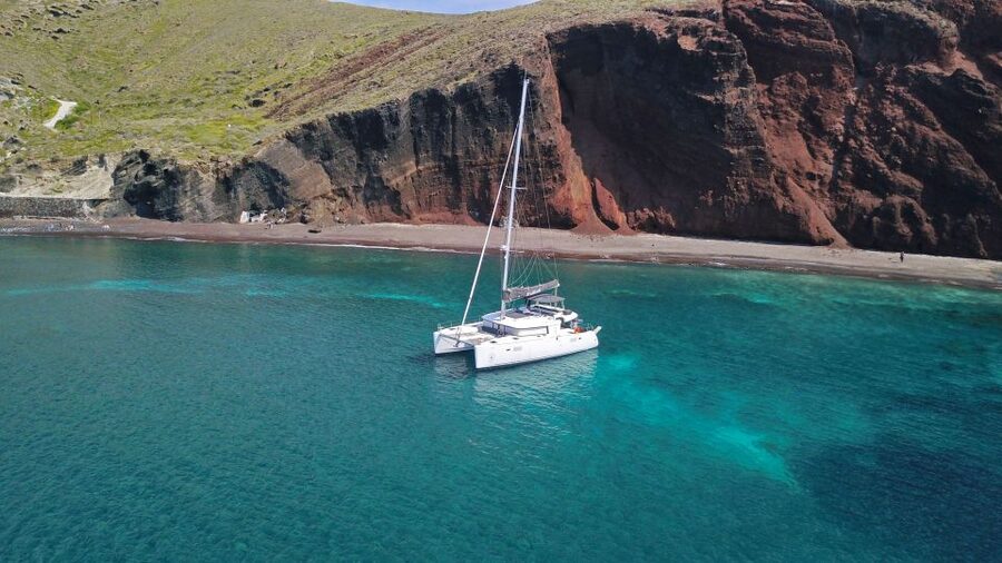 Santorini: Southern Island Luxury Catamaran Cruise with Meal - Cabins, Blankets, Towels, and the Kind of Comfort You Notice at Sea