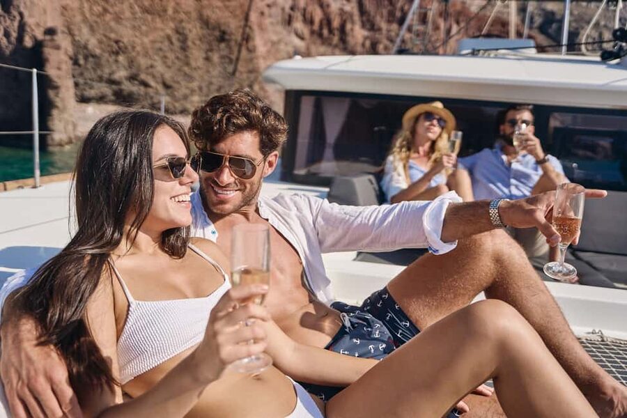 Santorini: Southern Island Luxury Catamaran Cruise with Meal - Hotel Pickup to Vlichada Marina: The Easy Start