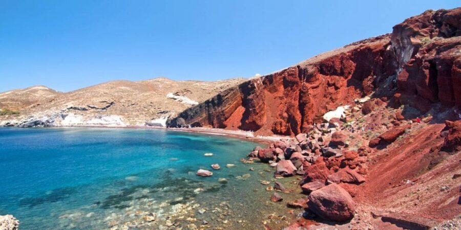 Santorini: Sunset Guided Tour with Hotel Pickup - Red Beach: volcanic color, short walk time, and what to watch for