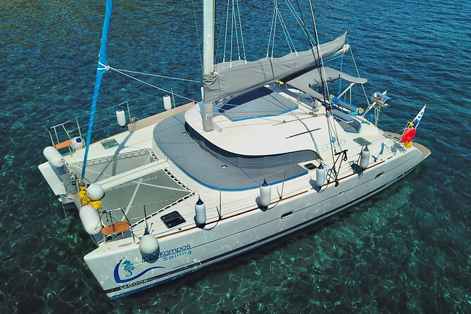 Santorini Sunset:Private All-In Catamaran Cruise (Food&Drinks) - Volcano timing: warm hot springs at Palea Kameni