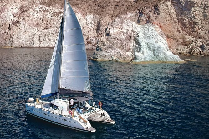 Santorini Sunset:Private All-In Catamaran Cruise (Food&Drinks) - Lunch is part of the sailing plan: Mesa Pigadia Beach snorkeling with onboard BBQ