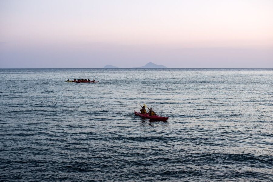 Santorini: Sunset Sea Kayak with Light Dinner - Black Beach to White Beach to Red Beach, one south-coast paddle