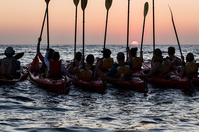 Santorini: Sunset Sea Kayak with Light Dinner with Pick-up Option - Red Beach and the Volcanic Color Payoff
