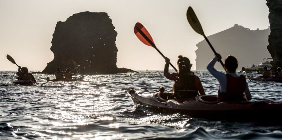 Santorini: Sunset Sea Kayak with Light Dinner - Your route begins at Mesa Pigadia Tavern, in Akrotiri