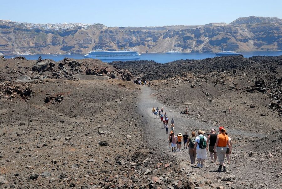 Santorini: Thirassia Islands and Volcano Guided Cruise - Palea Kameni Hot Springs Swim: Green Water, Short Time, Real Depth