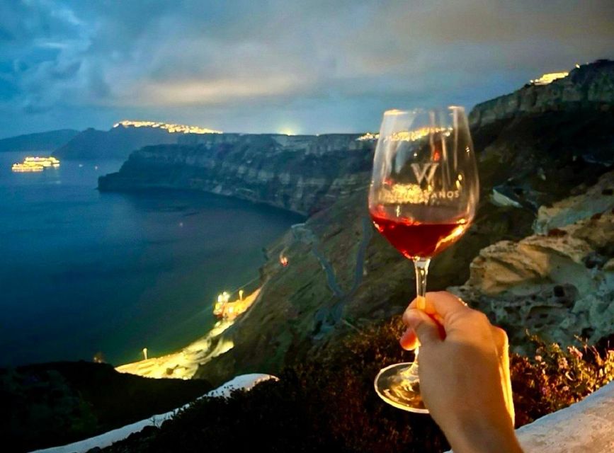 Santorini: Tour of Wineries with Wine Tasting & Food - Stop 3: tasting rounds and the caldera sunset payoff