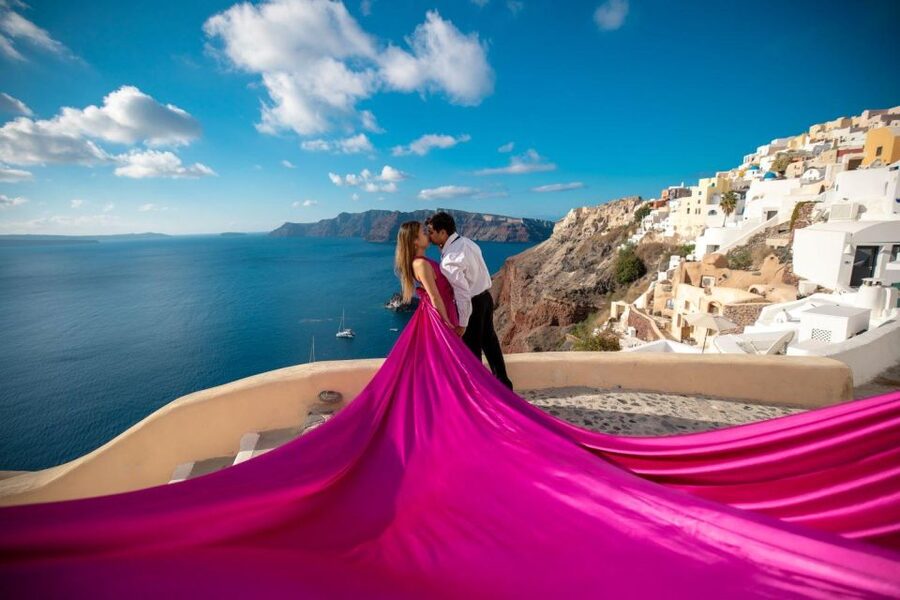 Santorini: Unique Flying Dress Photoshoot Experience - Flying dress reality check: wind, timing, and comfort