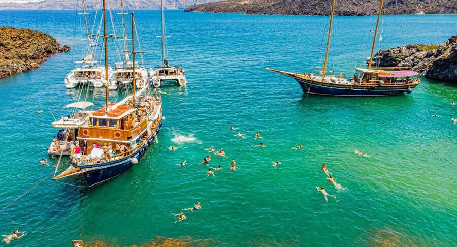 Santorini Volcano, Hot Springs Adventure - From Old Port of Fira to the Volcano Ring, how the flow works
