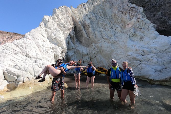 Small-Group Santorini Sea Caves Kayak Trip with Snorkeling & Picnic - Stop 1: White Beach, cliff jumping, and the thrill section